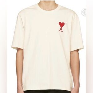 AMI Beige T-Shirt with Red Heart Logo size small